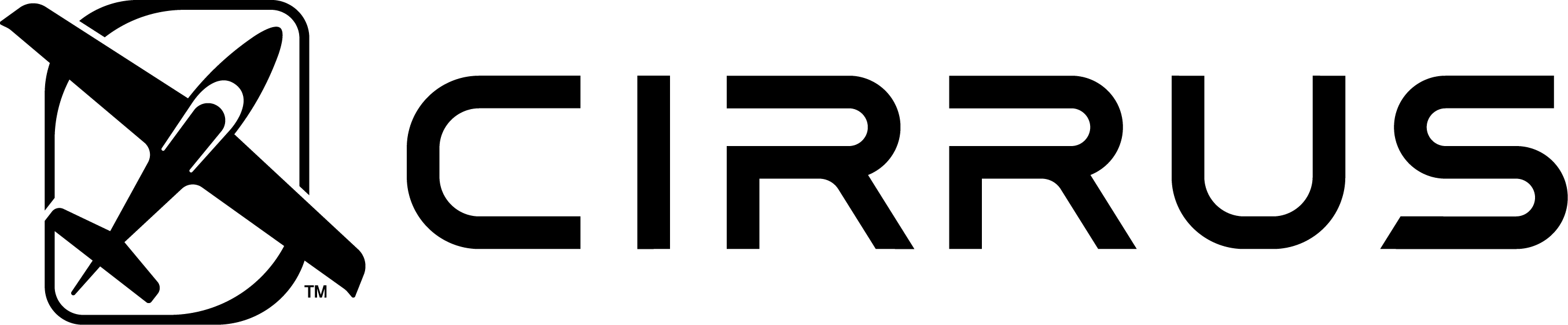 Black Cirrus Aircraft logo with stylized airplane icon and wordmark